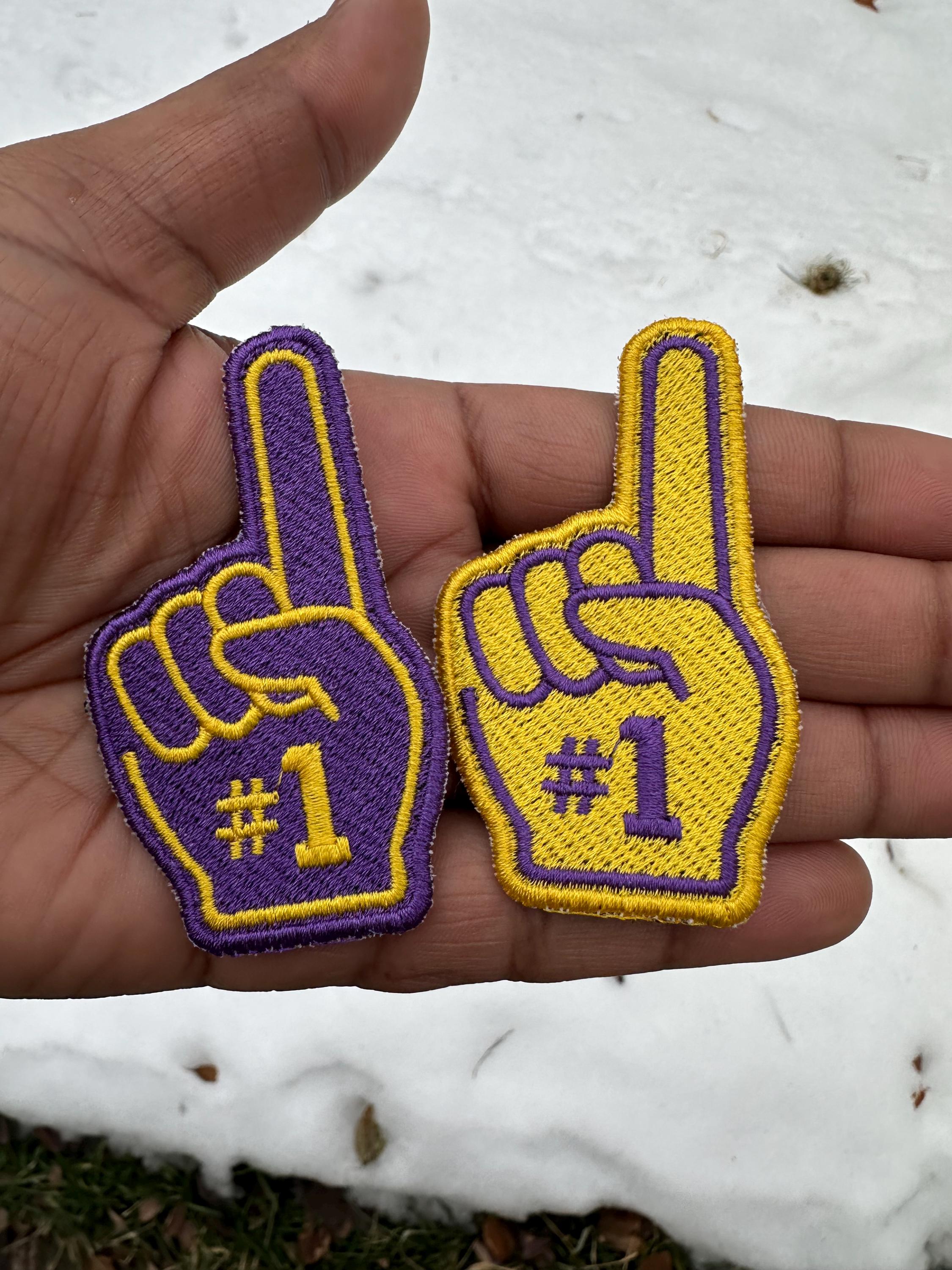 Foam Finger Embroidered Patch – Custom Team Colors, Iron-On Sew-On