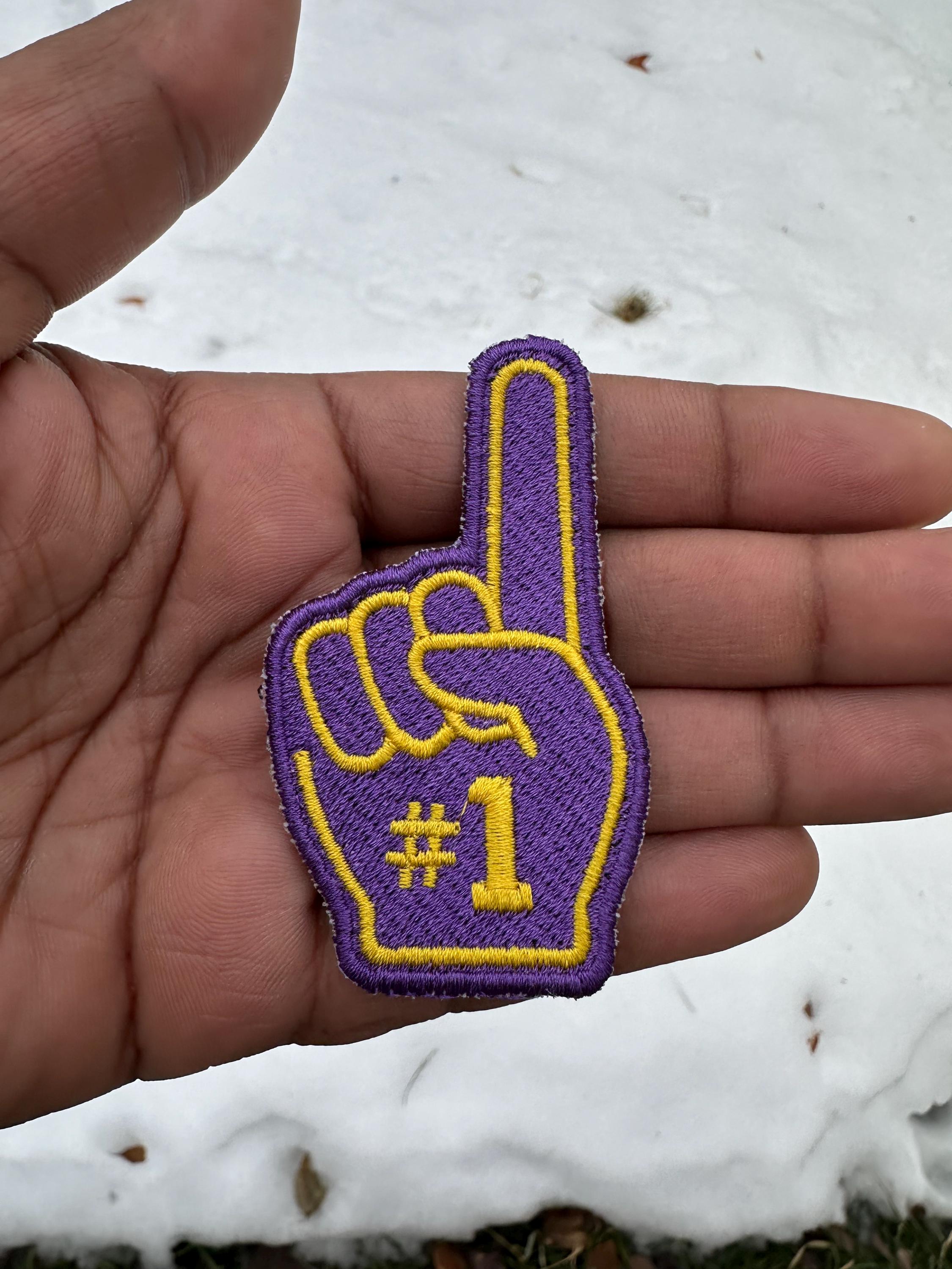 Foam Finger Embroidered Patch – Custom Team Colors, Iron-On Sew-On